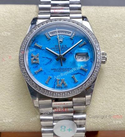 8+ Factory Rolex Gain weight 36mm DayDate Cal.2834 Turquoise blue with Diamond